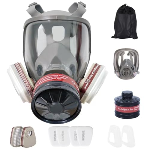 NAFAS Double Filter Gas Mask-Reusable Full Gas Mask Respirator Mask Face Cover Face Respirator for Dust Chemical Paint Construction DIY & Workplace Safety