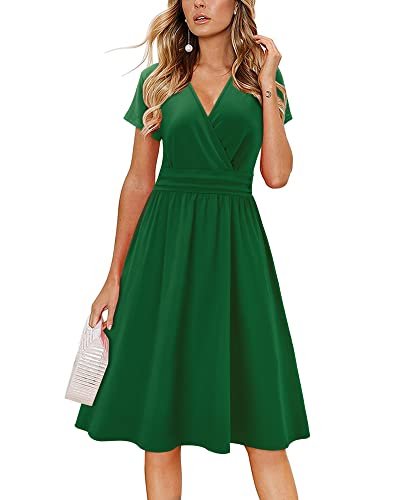 Image of Newshows Womens Summer Short Sleeve Casual Dresses V Neck Floral Vacation Sundress Faux Wrap Midi Dress with Pockets