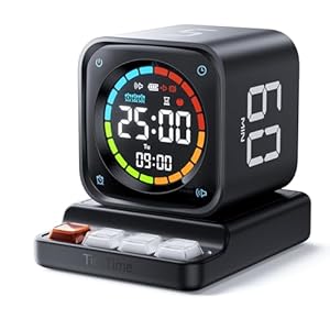 TK3 Pomodoro Timer Cube, Desk Productivity Timer with 5/10/30/60 Min Presets, Custom Countdown, Stopwatch, Clock, 3 Alarm, Silent, Vibrate & Sound Alert, for Task, ADHD, Study, Kitchen, Black
