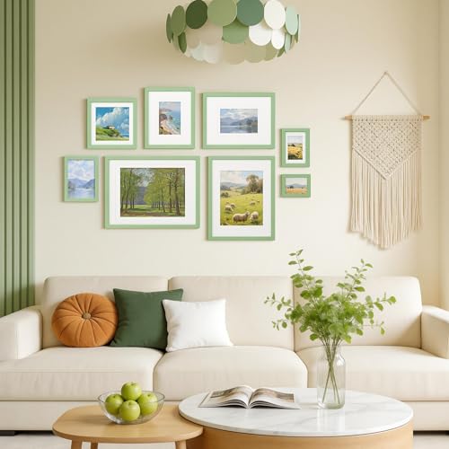 Cadre photo de 20,3 x 20,3 cm vert en bois avec passe-partout pour décoration murale