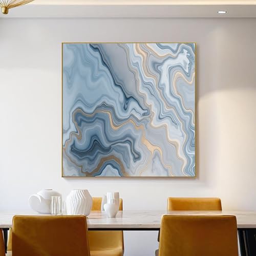 Póster de mármol abstracto de 60x80cm en azul grisáceo sin marco para decoración de salón 4