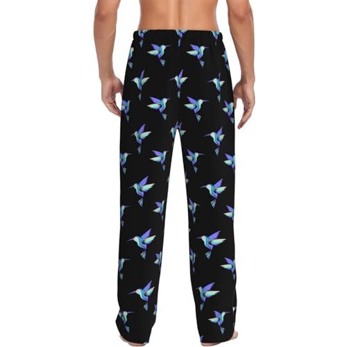 Mens Pajama Pants Bottoms with Pockets, Blue Purple Hummingbird Print Comfort Pj Lounge Pants Soft Sleep Pants for Men3