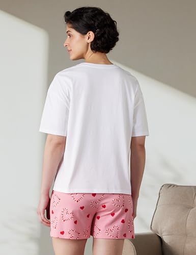 Image of Amazon Brand - Symbol Women's Cotton Oversized Fit T-Shirt and Shorts Night Suit | Two Piece Set (Available in Plus Size)