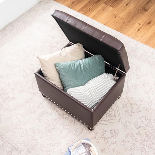 Image of Joveco Faux Leather Storage Ottoman Bench Rectangle 24 Inch Foot Rest Ottomans (Brown)