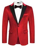 COOFANDY Mens Velvet Blazer Tuxedo Jackets Notched Lapel Single Button Prom Jackets Red