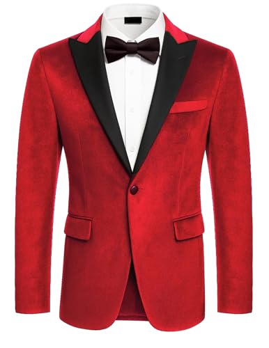COOFANDY Mens Tuxedo Jacket Slim Fit Velvet Blazer One Button Suit Jacket for Wedding Prom Party