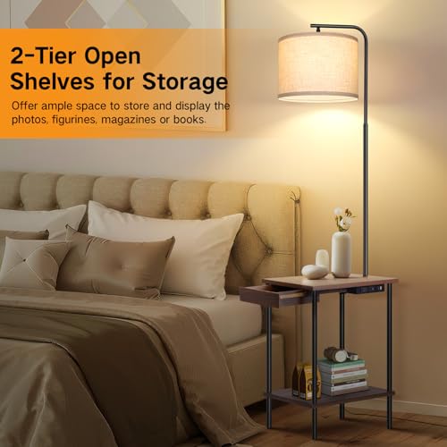 OUTON Floor Lamp with Table, End Table with Lamp Attached for Bedroom, Type C Charging Port, AC Outlet, Side Table with Lamp for Living Room, Nightstand with Drawer, Dimmer & 4 Color Temperature by OUTON - Image 7