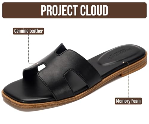 Image of Project Cloud 100% Genuine Leather Sandals for Women 2026 - Fashion Flat Womens Sandals with Memory Foam Insole Slides Sandals Women Footwear - Mules Women's Sandals (Jannel)