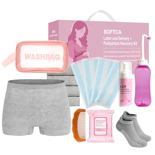 Postpartum Recovery Essentials Kit - Birth Comb,Peri Bottle,Disposable Postpartum Underwear,Perineal Healing Foam,Instant Ice Pads,Cooling Pad Liners,Socks,Wash Bag,Postpartum Kit Gift Set