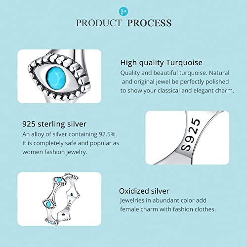 Evil Eye Turquoise Ring for Women: 925 Sterling Silver Turkish Eyes Stackable Rings Wedding Eternity Band Engagement Promise Bands, Fashion Birthday Jewelry Size 6-83