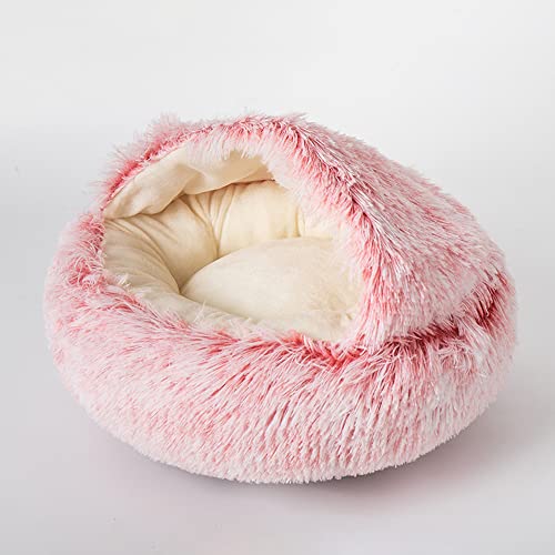SEDOXX Calming Cat Bed 2 in 1 Soft Pet Cosy Bed for Indoor Cats or Small Dogs Sleeping Cushion Bed Puppy Kitten Plush Pet Beds Anxiety Relief Fluffy Dog Bed,50cm,Pink