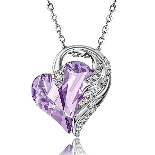 CRYSLOVE Herz Halsketten für Frauen 18 Karat Weißgold Engelsflügel Kristalle Anhänger Februar Birthstone Schmuck Geschenke für Party/Jubiläum/Geburtstag