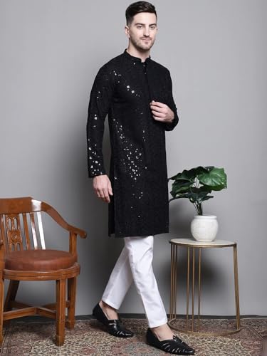 Image of Lucknow Chikan Men's White Pure Cotton Kurta Pajama Set, Full Booty