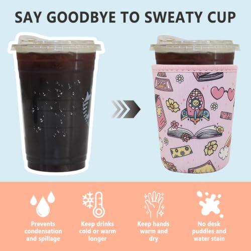 Image of 3 Pack Reusable Iced Coffee Sleeves - Xumbtvs Insulator Sleeve for Cold Beverages, Neoprene Coffee Cup Holder (Pink Patterns)