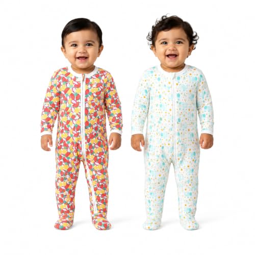 Image of The Mom Store Baby Zipper Romper for Boys and Girls Combos | Cotton | Soft and Comfortable Infant Bodysuit | Trendy Stylish Sleepsuit Nightsuit for Newborn Baby | Printed | Unisex Sleep Wear