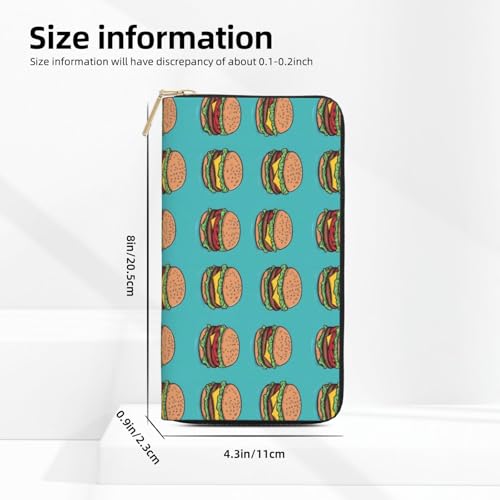 Leather Thin Slim Wallets for Women & Men - Cute Hamburger Green Print Card Wallet Holder with Zipper2