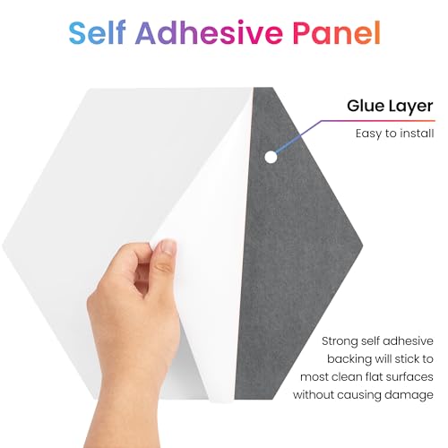 Image of Sonic Acoustics Self-Adhesive 12 Pack Hexagon Acoustic Panels, 14 inch X 12 inch X 0.4 inch High Density Sound Absorbing Panels Sound Proof Insulation Beveled Edge Studio Treatment Tiles-Dark Grey