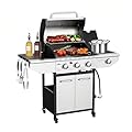 Byacgrill 3-Burner Propane Gas Grill with Side Burner, 40,000 BTU Full Size Stainless Steel Outdoor BBQ Grill, Cast Iron Grates, Portable with Wheels for Patio, Camping