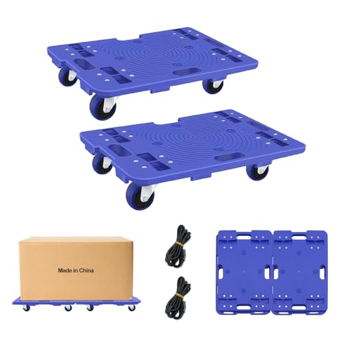 Uholan 2台の連結プラットフォーム車スタック可能な台車縦横リンク耐荷重300 kg家庭用カート360°回転ブラック (2, ブルーです)