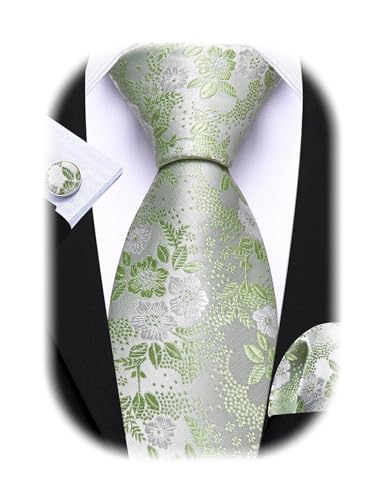 Image of Barry.Wang Flower Ties for Men Silk Woven Floral Tie Sets Necktie Handkerchief Cufflinks Wedding Party