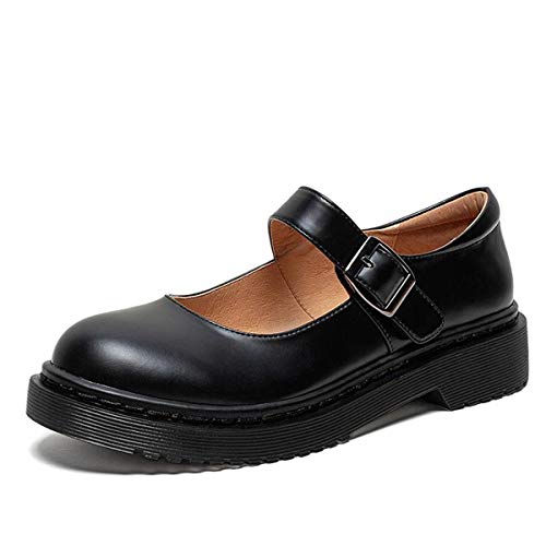 YDN Women Classic Round Closed Toe Mary Jane Flats Platform Adjustable Single Ankle Strap Buckle Comfy Cute Pump Leather Patry Cosplay Girls Dress Shoe Size 4-16