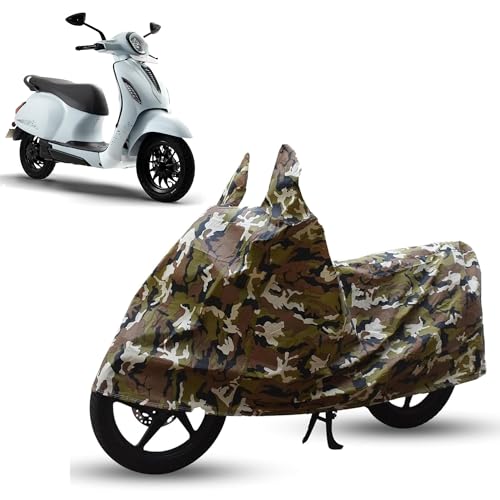 Image of Sulfar Bike Cover for Bajaj Chetak (3001 (Mid EV)) | Waterproof, Dustproof & UV Protected | All Weather Two Wheeler Cover (Army Green) New 2026 Variants