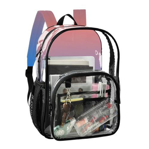 Clear Backpack Women Cute Coral Pink Blue Gradient Kids Backpack for Girls Approved Transparent Bag2