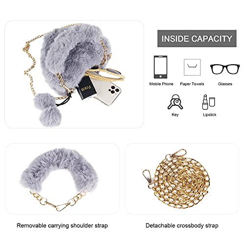 Sukutu Faux Fur Purse Women's Heart Shaped Evening Handbags Small Cute Phone Crossbody Bag Clutches For Girls #TOP2