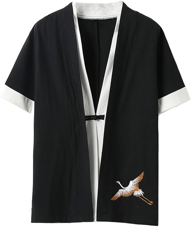 HAORUN Men Japanese Short-Sleeved Kimono Cardigan Yukata Coat Loose Cardigan Jacket Top