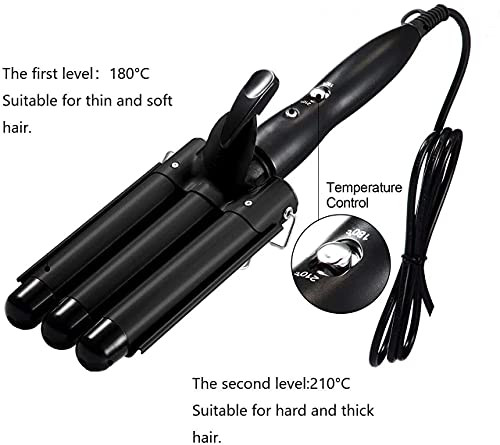 Hair Waver 3 Barrel Curling Iron Wand 1 Inch Crimper Hair Iron Tourmaline Ceramics Triple Barrels Hair Crimper Heat Up Quickly Mermaid Beach Waves Curling Iron Black #TOP2