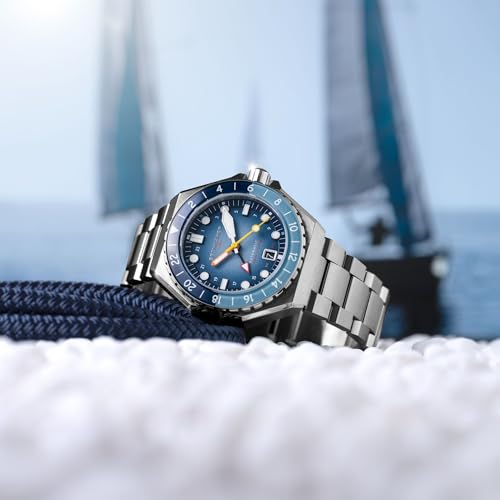 Image of Spinnaker Dumas Men's Automatic GMT Dive Watch - Seiko NH34 Movement, 44mm Stainless Steel Case, Water Resistant 300m, Stainless Steel Bracelet, SP-5119