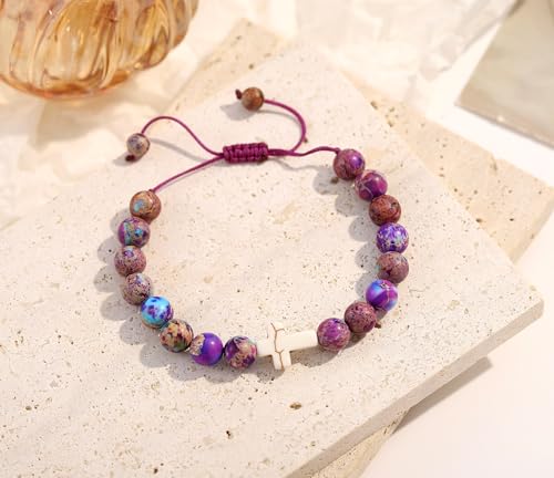 6th/7th/8th/9th/10th/11th/12th/13th/Girls Birthday Gift Cross Natural Stone Bracelet, for Daughter Granddaughter Friend Niece Teenage Girl Beaded Fashion Bracelet2