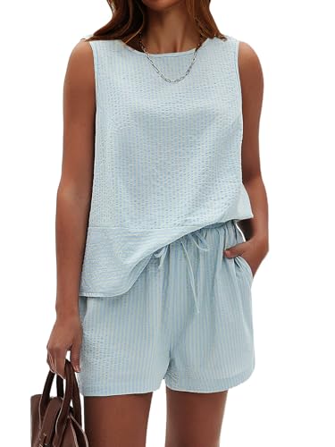 EXLURA Womens 100% Cotton Two Piece Sets Summer Outfits Casual