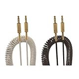 EXS A10 Coiled 3.5 mm Stereo Audio Aux Cable Compatible with Marshall Speaker, 2.3 Feet - 6.5 Feet, 0.7-2 Meters Black/Cream (Cream)