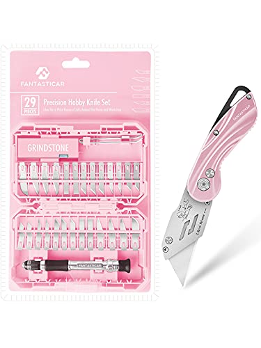 FANTASTICAR Pink Craft Knife Precision Cutter Hobby Knife and Utility Box Cutter Set, with Extra Blades