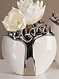  Designer Vase Tree aus Keramik weiß/silber mit silbernem Baumdesign Höhe 21 cm