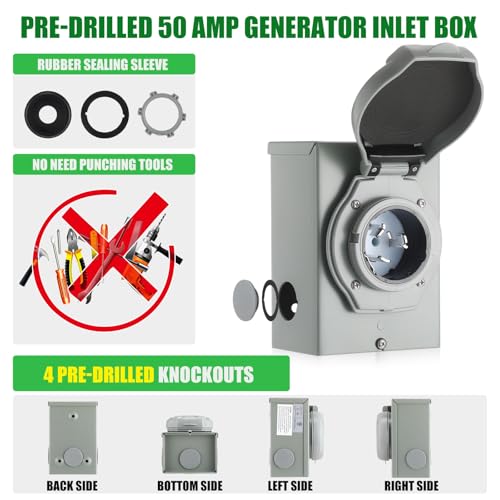 image for Gisafai 50 Amp 6.6FT Generator Cord and Pre Drilled Power Inlet Box Co