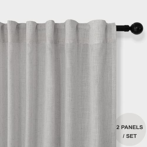 Pitalk PT-HFM-APCL-GREY-52X63 Grey Linen Curtains 63 Inch Length For Bedroom 2 Panels Back Tab Rod Pocket Semi Sheer Energy Efficient Light Gray Curtains For Living Room Kids Nursery Burlap Rustic Farmhouse Dove Silver 52X63 Long thumb #1