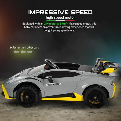 Image of Kawaii Kids Licensed Kids Rideon Car | Toyota Legender | Lamborghini | Manual Plus Remote Control | Lights and USB Music Player | Kids Age - 1-5 (Lamborghini, Grey)