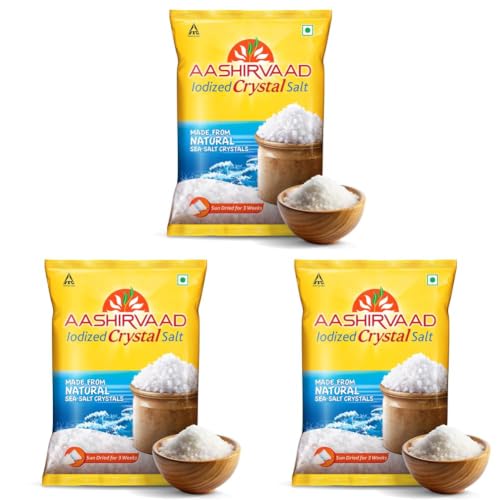 Image of Aashirvaad Iodized Crystal Salt, Authentic Crystal Salt for Traditional Dishes, 1kg (Pack of 3)