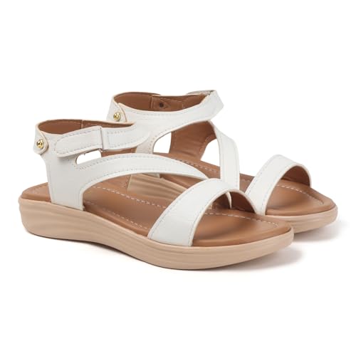 Image of Aurish Women's Flats Sandal, Flats Sandal (White, UK Footwear Size System, Adult, Women, Numeric, Medium, 6)
