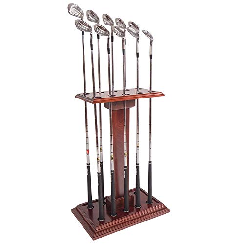 Eureka Golf Products Premium Wooden Club Display Rack | 10 Club Capacity | Perfect for Golf Simulators | Solid Hardwood with Cherry Finish | Great Golf Gift