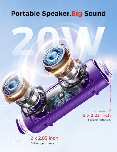 Image of Bluetooth Speaker, 20W HD Sound, Portable Wireless, IPX5 Waterproof, Up to 24H Playtime, TWS Pairing, for Home /Party /Outdoor /Camping /Beach Essentials, Electronic Gadgets, Birthday Gift (Purple)