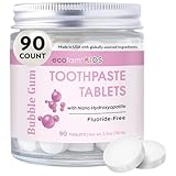 EcoFam Toothpaste Tablets – Bubblegum | Nano Hydroxyapatite Toothpaste Tablets Kids - Chewable - Made with Xylitol | Fluoride Free l 90 Tabs