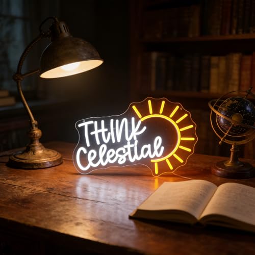 Image of inchThink Celestial inch Inspirational Neon Light - Cosmic & Expansive LED Wall Art for Meditation Space, Study, Bedroom or Yoga Room Decor, Dimmable USB, Uplifting Gift for Spiritual Seekers & Dreamers
