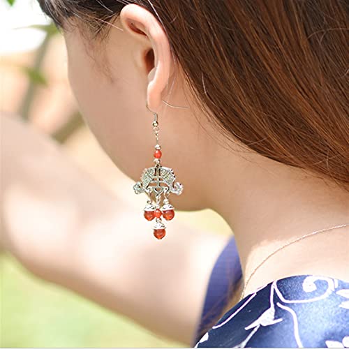 Boucles d'oreilles pendantes poisson style rétro argenté ciselé - 3