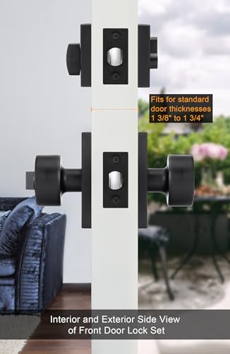 Goldenwarm Keyed Alike Black Door Knob With Deadbolt, Square Contemporary Matte Black Exterior Door Lock Set With Deadbolt thumb #3