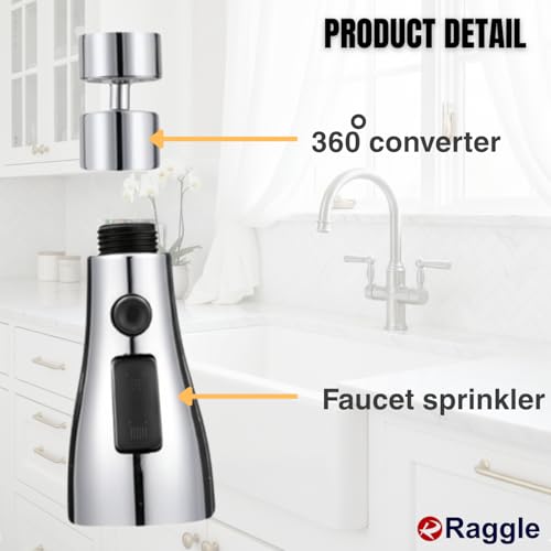 Image of RAGGLE Flexible Tap Extender for Kitchen Sink - 360 Rotating Faucet Attachment, 3-Mode Water-Saving Kitchen Tap Aerator Shower