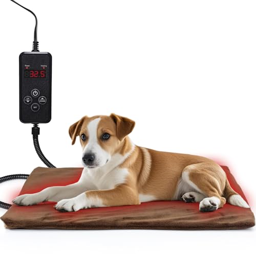 AUPETEK ペット用ホットカーペット 温度調節 タイマー機能 猫ヒーターマット 犬 小動物用 50*40cm 暖かい 暖房器具 噛みつき防止保護管 過熱保護 漏電防止 難燃性 カバー 冬 寒さ対策 ブラウン M