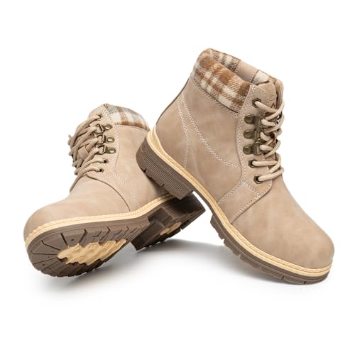 Image of COTTIMO Snow Hiking Winter Boots for Women - Casual Brown Combat Work Boot - Non-slip Fur-Lined Ankle Boots - Fashion Boots Waterproof Leather Shoes